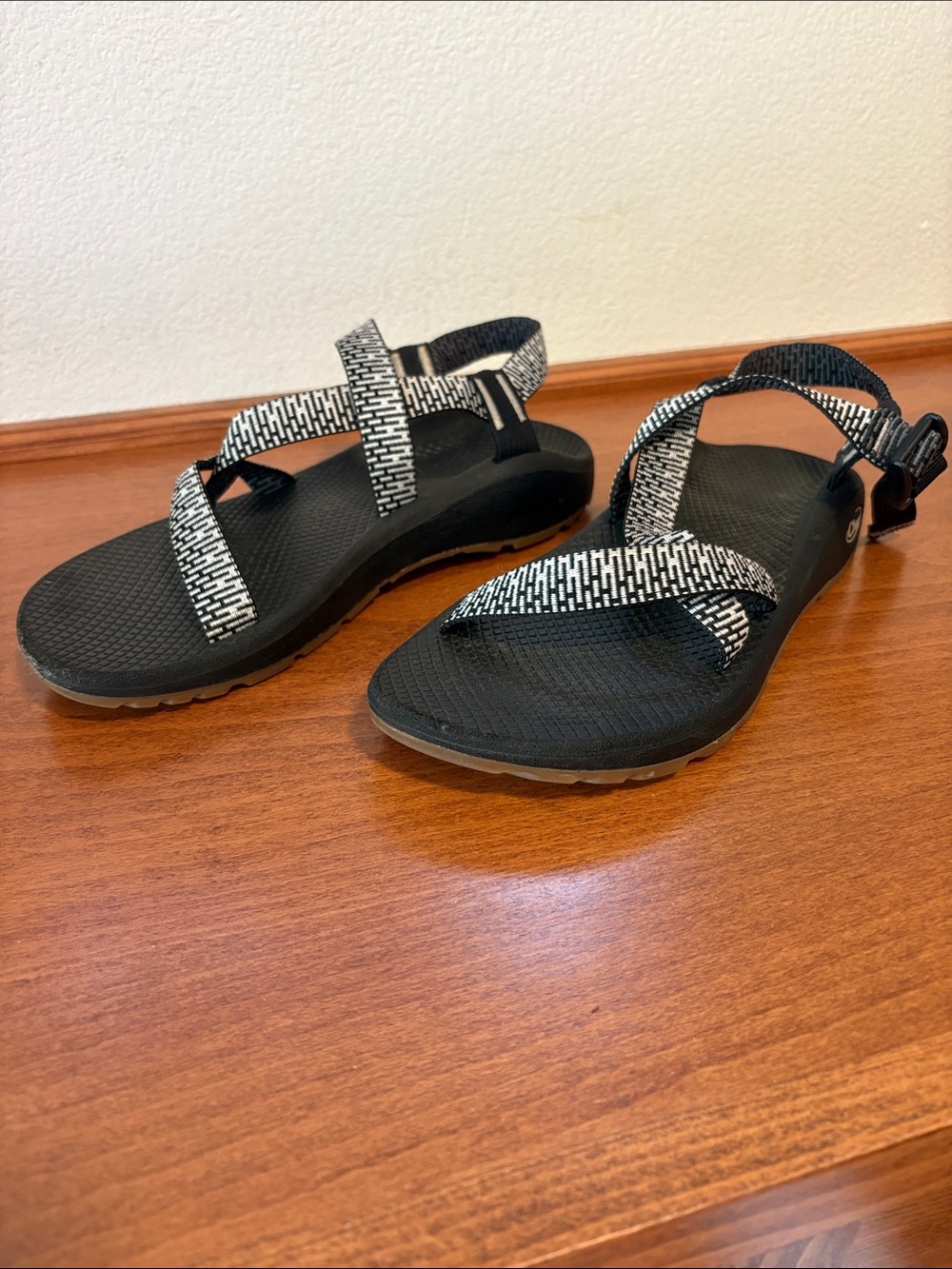 Barely-worn Black and White Chaco Sandals women’s